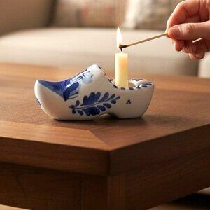 Vintage Delft Blue Hand Painted Dutch Clog Shoe Windmill Figurine Ashtray 4"